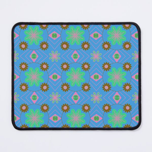 Item preview, Retro Vintage Flower Geometric Blue Brown Green Pink designed and sold by Angry Critters.