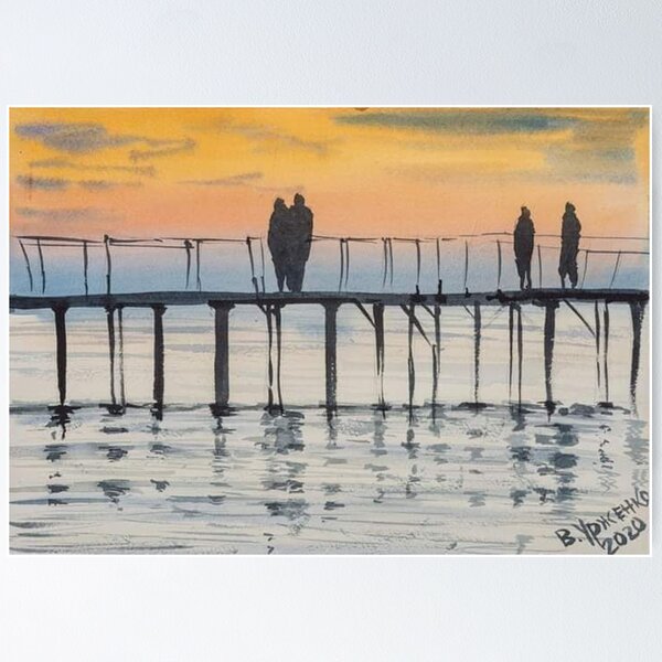 Item preview, Sunset Pier Watercolor designed and sold by SlavaArt.