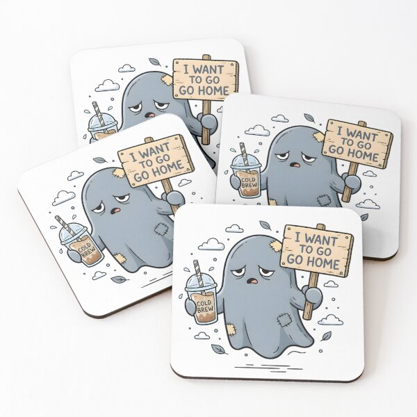 Item preview, Tired Ghost Drinking Coffee - I Want To Go Home Sign designed and sold by JIGUWORLD.