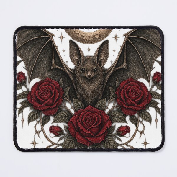 Item preview, Gothic Bat and Red Roses – Vintage Moon Dark Romantic Art designed and sold by DMQ-Designs.