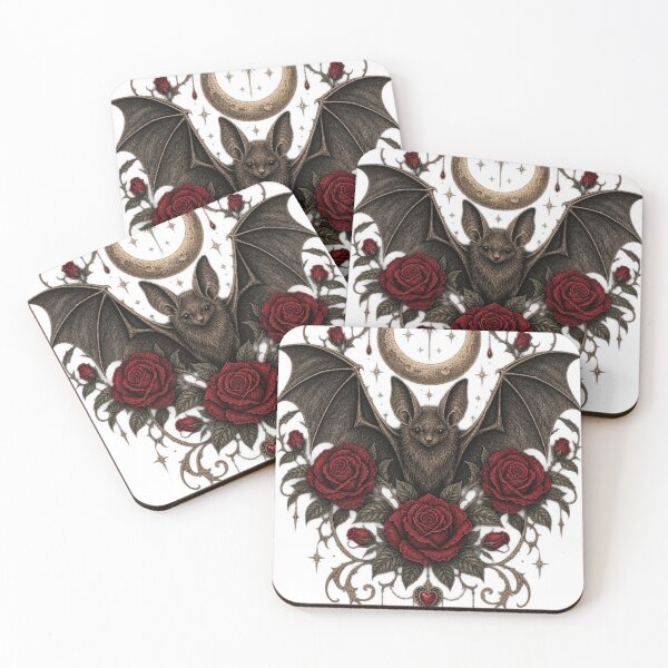 Item preview, Gothic Bat and Red Roses – Vintage Moon Dark Romantic Art designed and sold by DMQ-Designs.