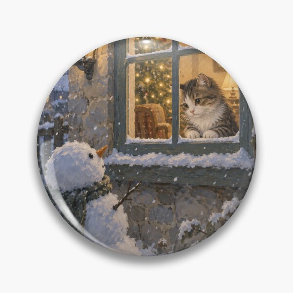Item preview, Christmas Cat Watching Snowman watercolor design designed and sold by Meandmyshop.