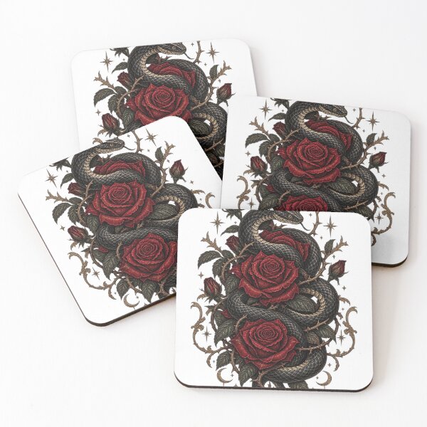 Item preview, Gothic Snake and Crimson Roses – Vintage Dark Romantic Serpent Art designed and sold by DMQ-Designs.