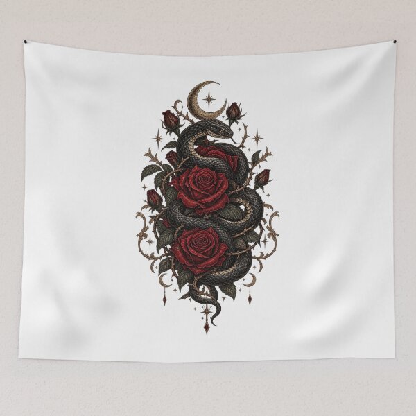 Item preview, Gothic Snake and Crimson Roses – Vintage Dark Romantic Serpent Art designed and sold by DMQ-Designs.