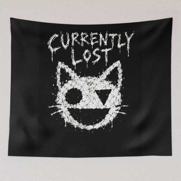 Item preview, Currently Lost Funny Cat Face Black Metal Cat Punk Grunge Dark Humor Lost in Thought Art designed and sold by Yellowriversss.