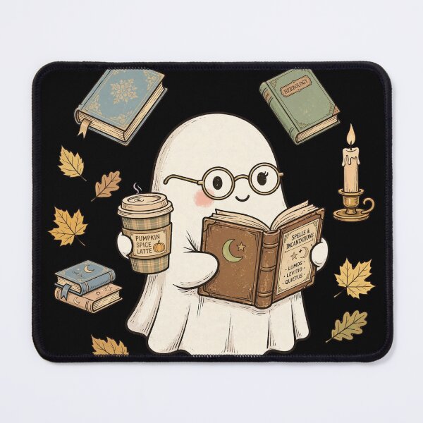 Item preview, Bookish Ghost Reading Spell Book - Pumpkin Spice Latte Halloween - Dark Academia Spooky Season (Dark Shirt Version) designed and sold by Aisha Reda.