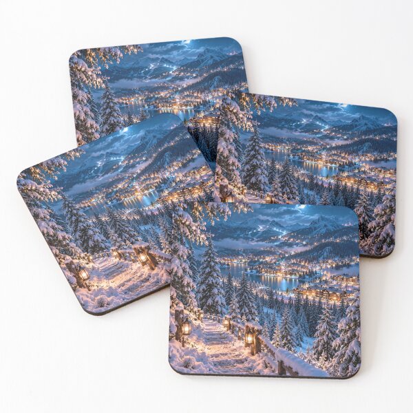 Item preview, Snowy Mountain Village Winter Wonderland Lake Landscape designed and sold by IRON SIREN.