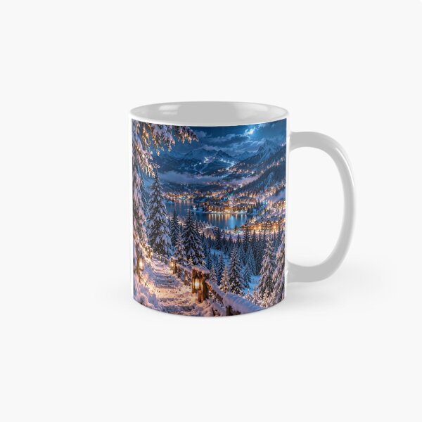 Item preview, Snowy Mountain Village Winter Wonderland Lake Landscape designed and sold by IRON SIREN.