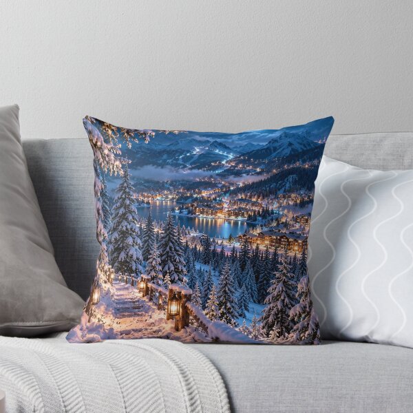 Item preview, Snowy Mountain Village Winter Wonderland Lake Landscape designed and sold by IRON SIREN.
