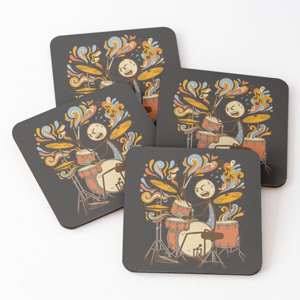 Item preview, Stickman Stressed Drummer Playing Groovy Retro Drums - Dark Colors Edition designed and sold by Shyla Marsare.