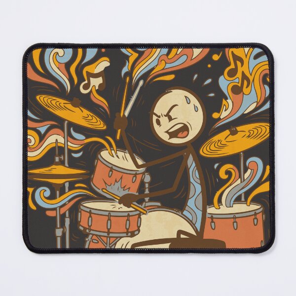 Item preview, Stickman Stressed Drummer Playing Groovy Retro Drums - Dark Colors Edition designed and sold by Shyla Marsare.