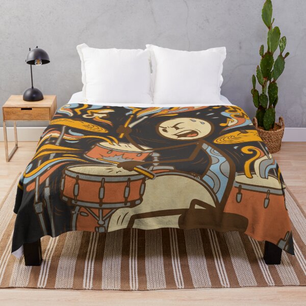 Item preview, Stickman Stressed Drummer Playing Groovy Retro Drums - Dark Colors Edition designed and sold by Shyla Marsare.