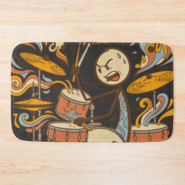 Item preview, Stickman Stressed Drummer Playing Groovy Retro Drums - Dark Colors Edition designed and sold by Shyla Marsare.