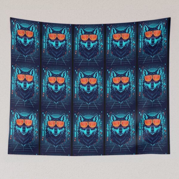 Item preview, Illustration of a Cyberpunk Wolf with a Grid Background designed and sold by Cyber Gold Studio.