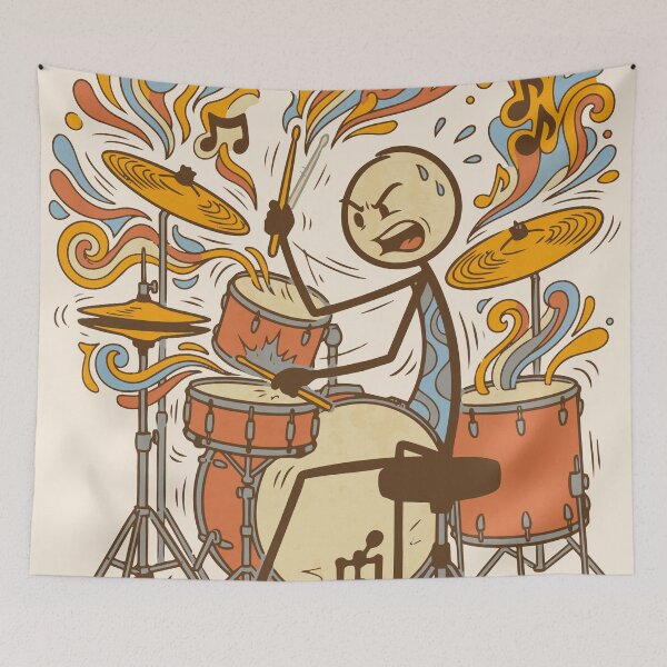 Item preview, Stickman drummer euphoric retro groovy style - Light Colors Edition designed and sold by Shyla Marsare.
