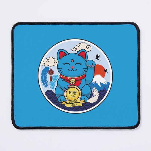 Item preview, Blue Maneki Neko with Closed Eyes – Wisdom designed and sold by Vector Woofs.