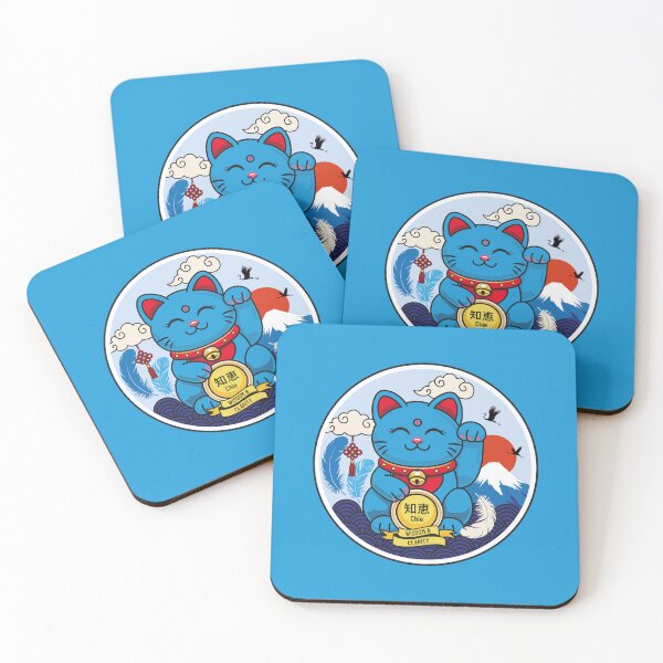 Item preview, Blue Maneki Neko with Closed Eyes – Wisdom designed and sold by Vector Woofs.