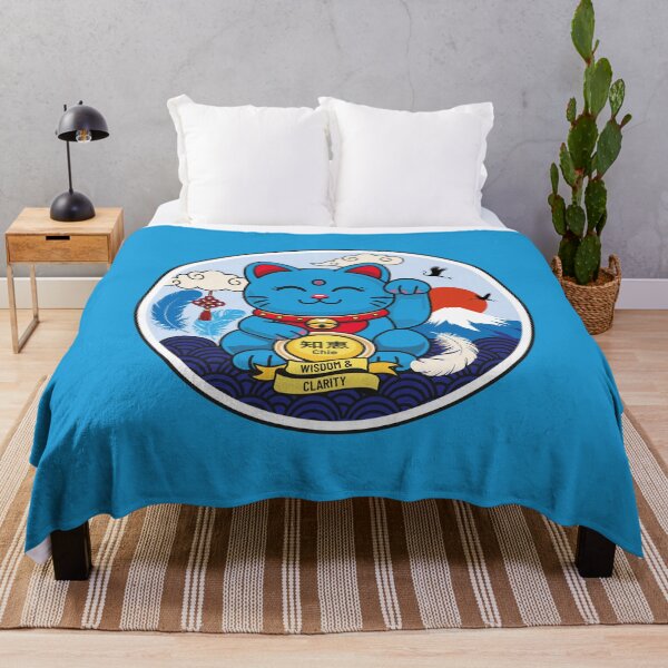 Item preview, Blue Maneki Neko with Closed Eyes – Wisdom designed and sold by Vector Woofs.