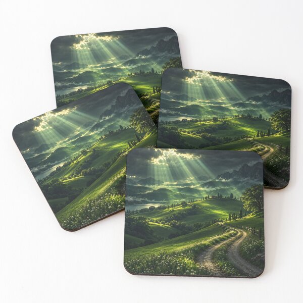Item preview, Dramatic Green Mountain Landscape Sun Rays Winding Country Road designed and sold by IRON SIREN.