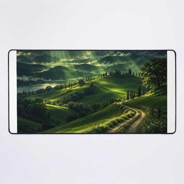 Item preview, Dramatic Green Mountain Landscape Sun Rays Winding Country Road designed and sold by IRON SIREN.