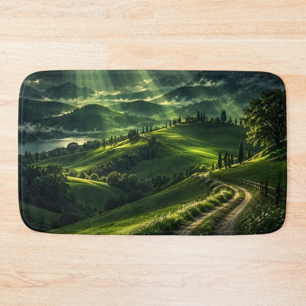 Item preview, Dramatic Green Mountain Landscape Sun Rays Winding Country Road designed and sold by IRON SIREN.
