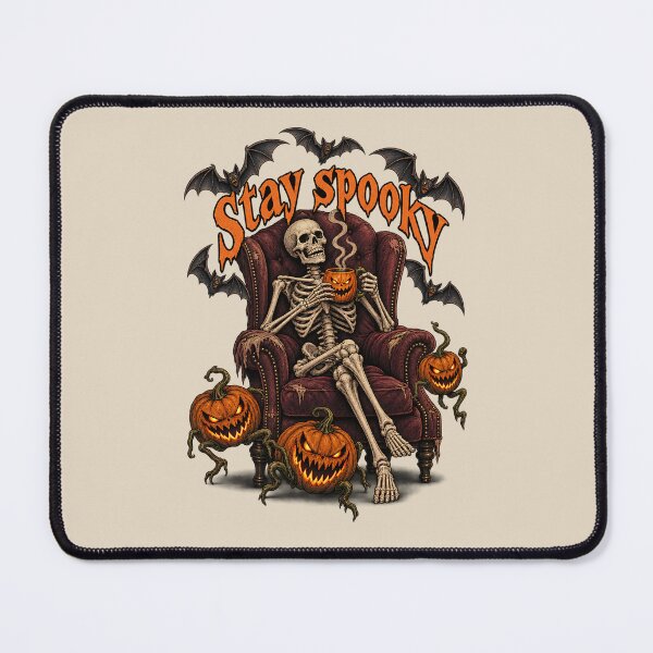 Item preview, Stay Spooky Skeleton Relaxing with Pumpkin Mug designed and sold by MythicCotton.