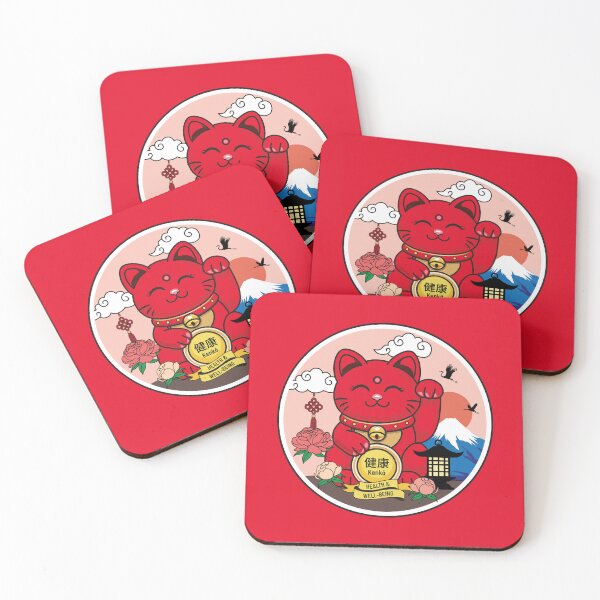 Item preview, Red Maneki Neko with Closed Eyes – Health designed and sold by Vector Woofs.