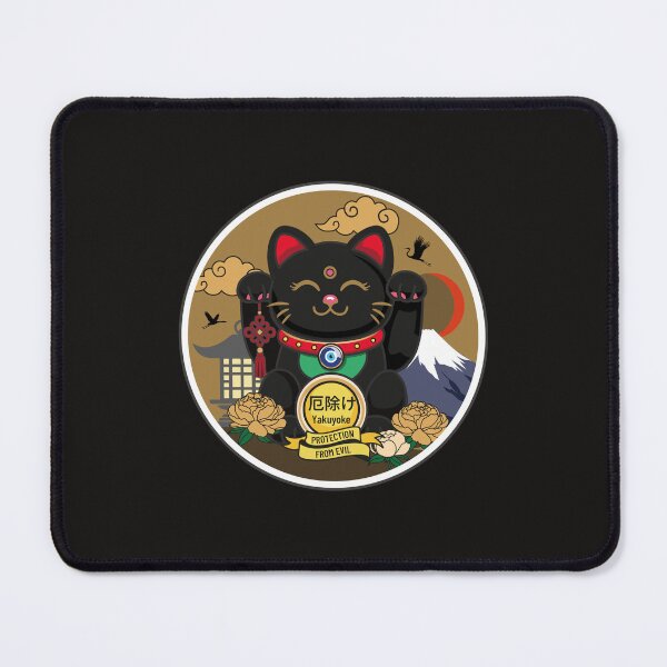 Item preview, Black Maneki Neko with Open Eyes – Protection designed and sold by Vector Woofs.