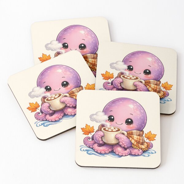 Item preview, Cute Octopus Drinking Hot Cocoa in Scarf - Cozy Autumn Vibe designed and sold by DariaCraft.