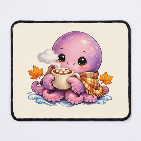 Item preview, Cute Octopus Drinking Hot Cocoa in Scarf - Cozy Autumn Vibe designed and sold by DariaCraft.