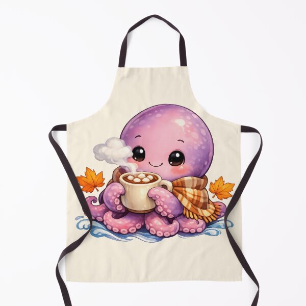 Item preview, Cute Octopus Drinking Hot Cocoa in Scarf - Cozy Autumn Vibe designed and sold by DariaCraft.