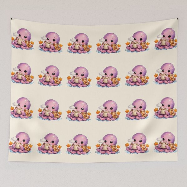 Item preview, Cute Octopus Drinking Hot Cocoa in Scarf - Cozy Autumn Vibe designed and sold by DariaCraft.