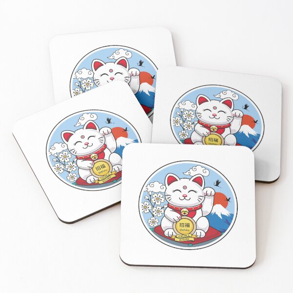 Item preview, White Maneki Neko with Closed Eyes – Fortune designed and sold by Vector Woofs.