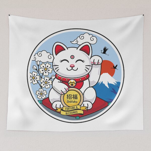 Item preview, White Maneki Neko with Closed Eyes – Fortune designed and sold by Vector Woofs.