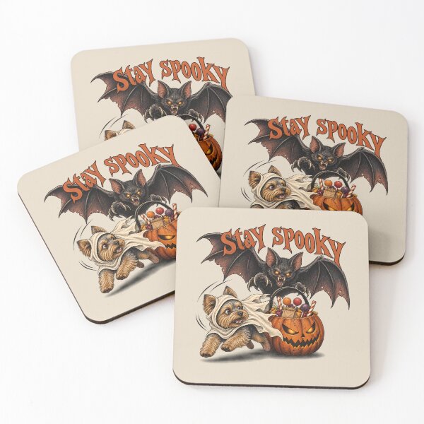 Item preview, Cute Ghost Yorkshire Terrier & Scary Vampire Bat Halloween Trio Fun designed and sold by MythicCotton.