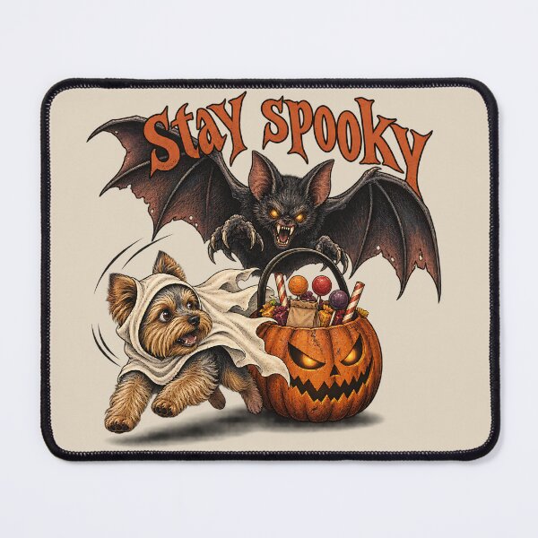 Item preview, Cute Ghost Yorkshire Terrier & Scary Vampire Bat Halloween Trio Fun designed and sold by MythicCotton.