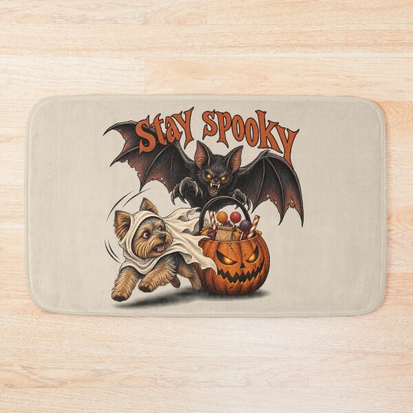 Item preview, Cute Ghost Yorkshire Terrier & Scary Vampire Bat Halloween Trio Fun designed and sold by MythicCotton.