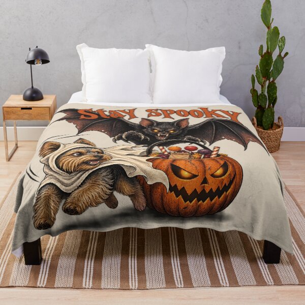 Item preview, Cute Ghost Yorkshire Terrier & Scary Vampire Bat Halloween Trio Fun designed and sold by MythicCotton.