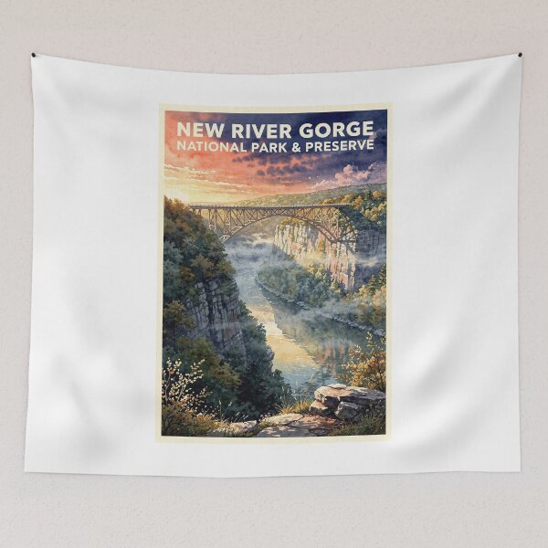 Item preview, New River Gorge National Park & Preserve West Virginia Vintage Watercolor Travel designed and sold by Teelogic.