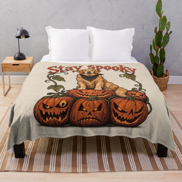 Item preview, Stay Spooky Golden Retriever on Creepy Pumpkins designed and sold by MythicCotton.