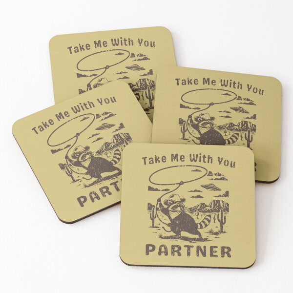 Item preview, Take me with you partner - space cowboy raccoon linocut designed and sold by 8--ball.