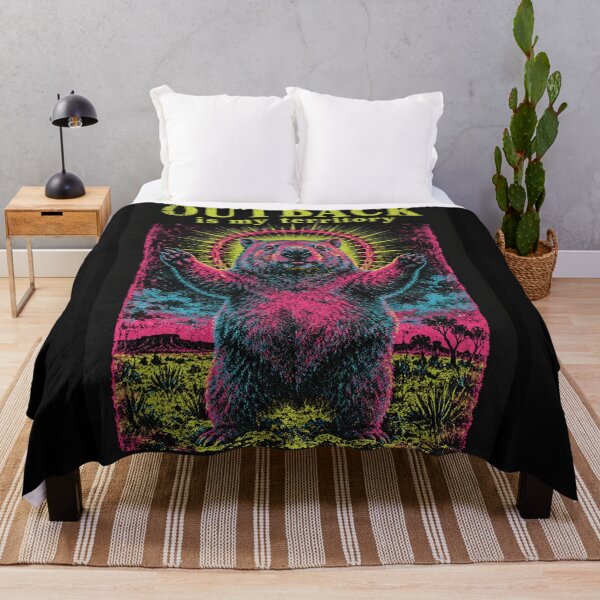 Item preview, Neon Wombat Australian Outback Psychedelic Halo Funny Wombat Aussie Wildlife Risograph designed and sold by Yellowriversss.