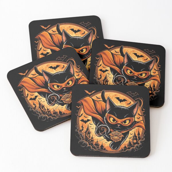 Item preview, Superhero Black Cat Halloween Bat Moon Vintage Comic designed and sold by Retro Whiskers.