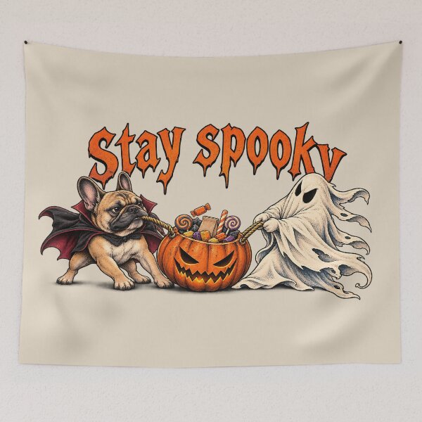 Item preview, Stay Spooky Frenchie Vampire vs Ghost Candy Tug designed and sold by MythicCotton.