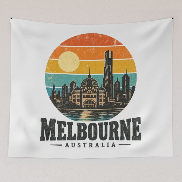 Item preview, Melbourne Australia Retro Sunset Skyline Flinders Street Station Yarra River Travel Souvenir designed and sold by Yellowriversss.