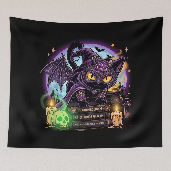 Item preview, Witch Cat Summoning Snacks Cattitude Problem Halloween Black Cat designed and sold by Retro Whiskers.