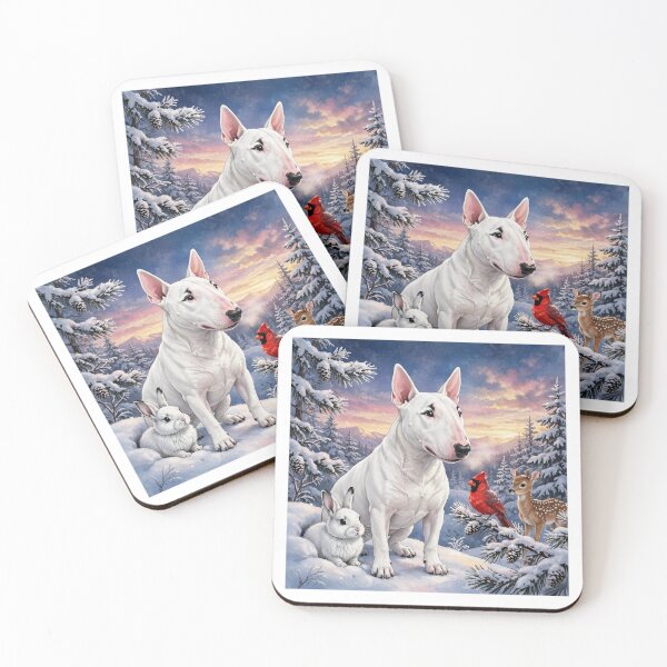 Item preview, Bull Terrier with Woodland Friends Winter Solstice Dawn designed and sold by LunaAdventurer.