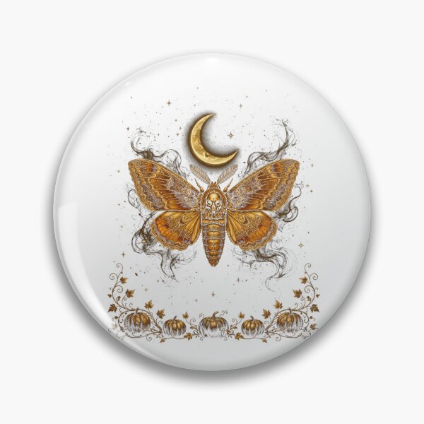 Item preview, Golden Deaths Head Moth Halloween - Gold Crescent Moon and Pumpkins designed and sold by AscendedLight — Dark Fantasy & Gothic Art.