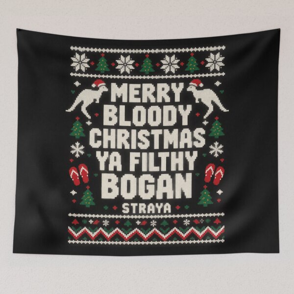 Item preview, Ugly Christmas Sweater Australian Kangaroo Santa Hat Merry Bloody Christmas Bogan Straya designed and sold by Yellowriversss.