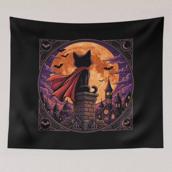 Item preview, Gothic Black Cat Halloween Moon Dark Fantasy Art designed and sold by Retro Whiskers.